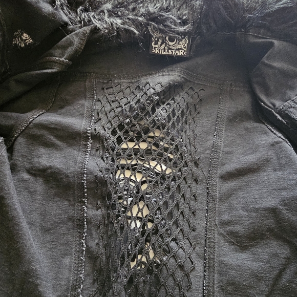 Killstar Black Denim Jacket with Faux Fur Detail - Picture 5 of 6